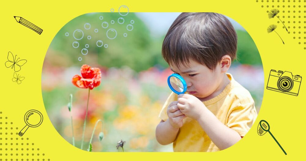 植物を観察する子ども